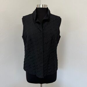 Eileen Fisher Black Sleeveless Embroidered Quilted Silk Vest Size M